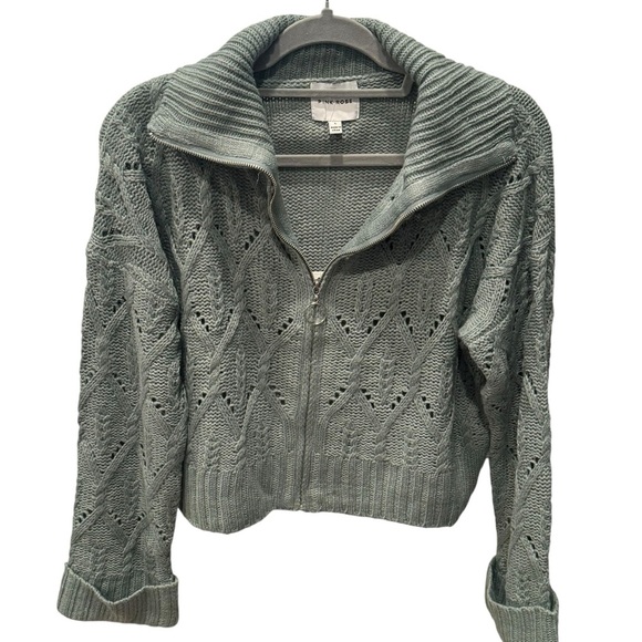 Sage Green Zip-up Funnel Neck Sweater Large - Picture 5 of 6